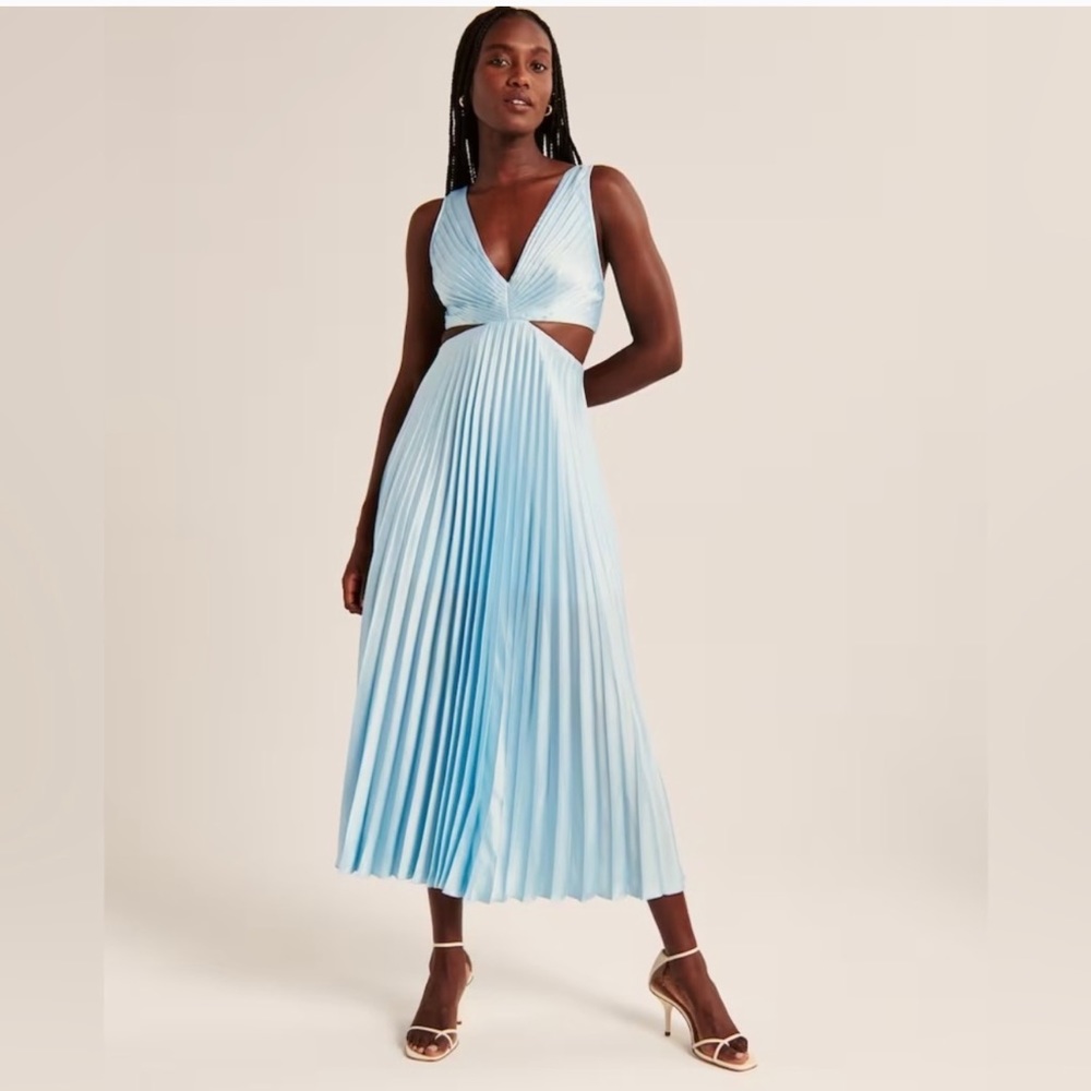 Abercrombie & Fitch Blue Satin Pleated Maxi Dress